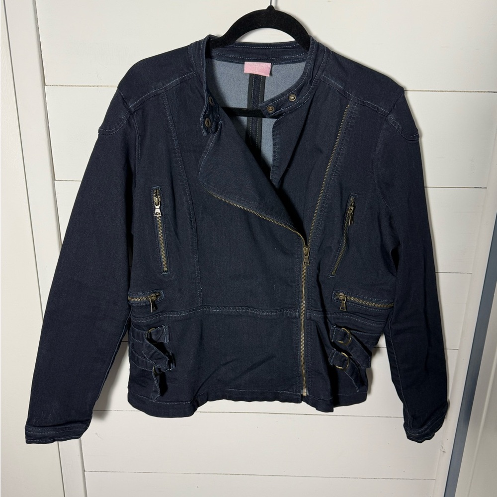 Laurie Felt Dark Blue Moto Jean Jacket